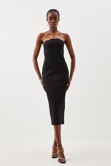 Black Premium Viscose Blend Body Contouring Bandeau Knit Dress
