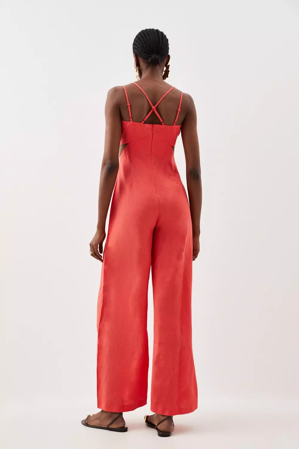 Wide Leg Backless Jumpsuit, Black Strappy Jumpsuit for Occasion