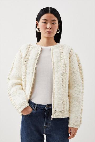 Premium Textured Knit Jacket ivory