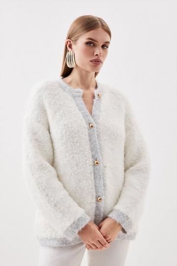 Wool Blend Loopy Textured Knit Jacket ivory