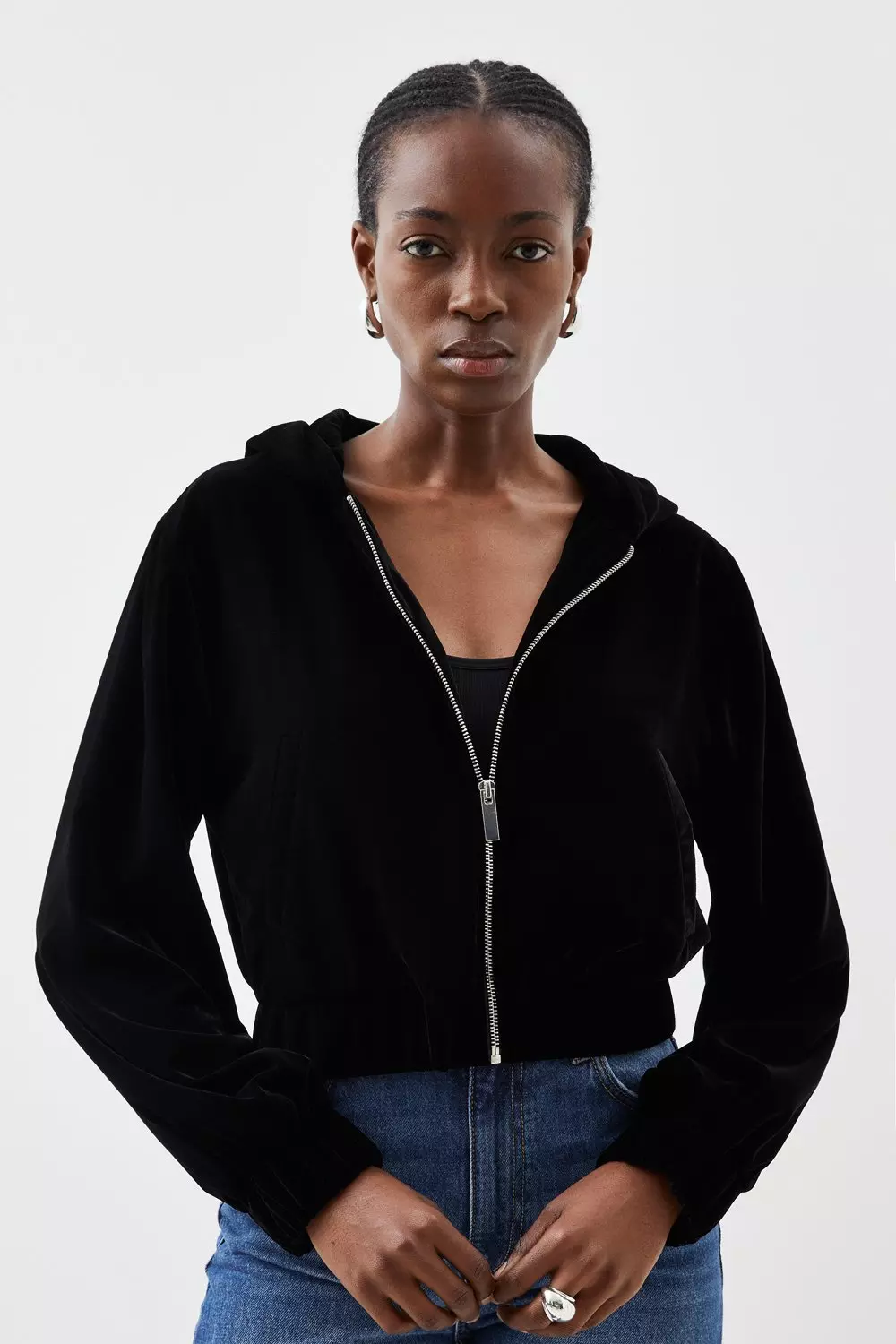 Cropped zip up hoodie velvet new arrivals