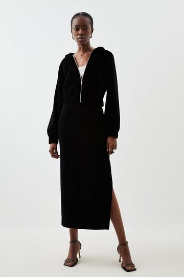 Tailored Slinky Velvet Midi Skirt black