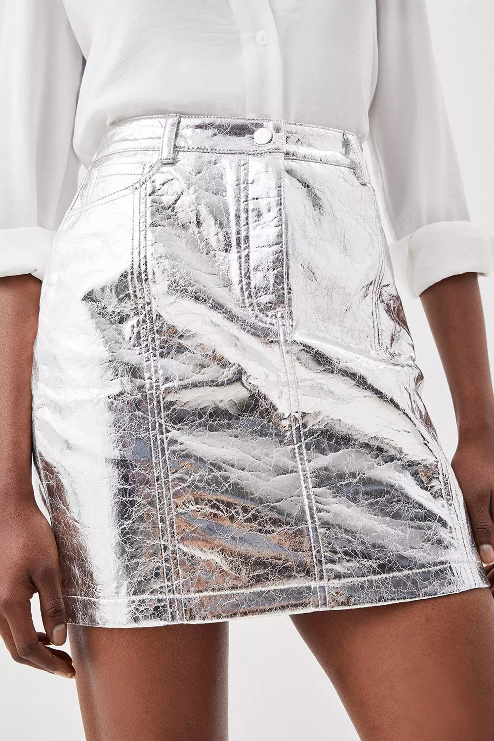 Metallic Faux Leather Mini Skirt Karen Millen