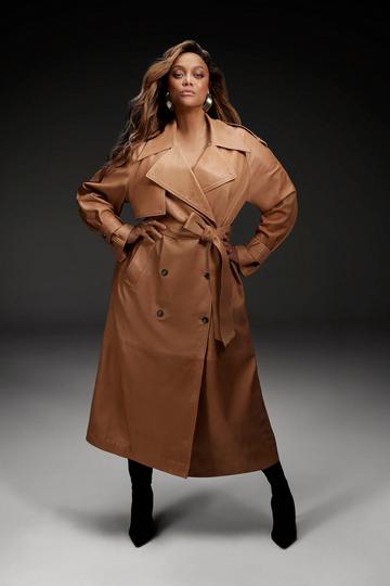 Leather Oversize Trench Coat tan