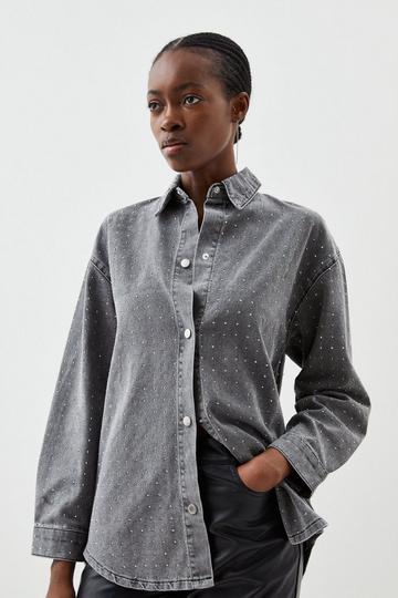 Embellished Denim Shirt grey