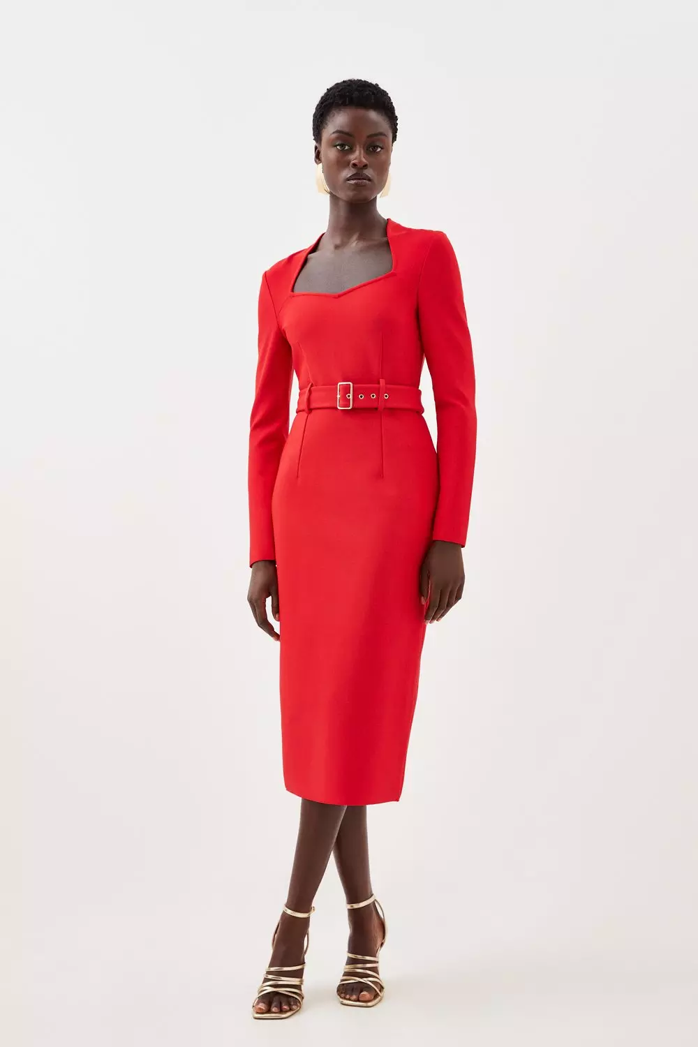 Red belted hot sale midi dress