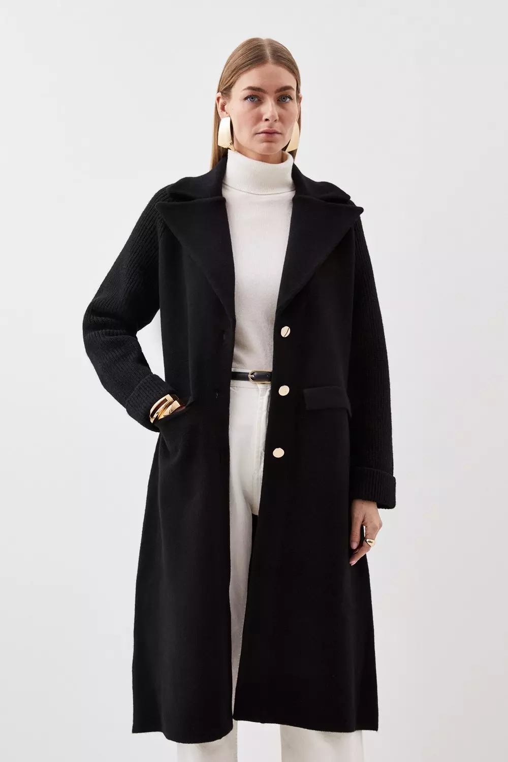 Karen millen black wool hot sale coat