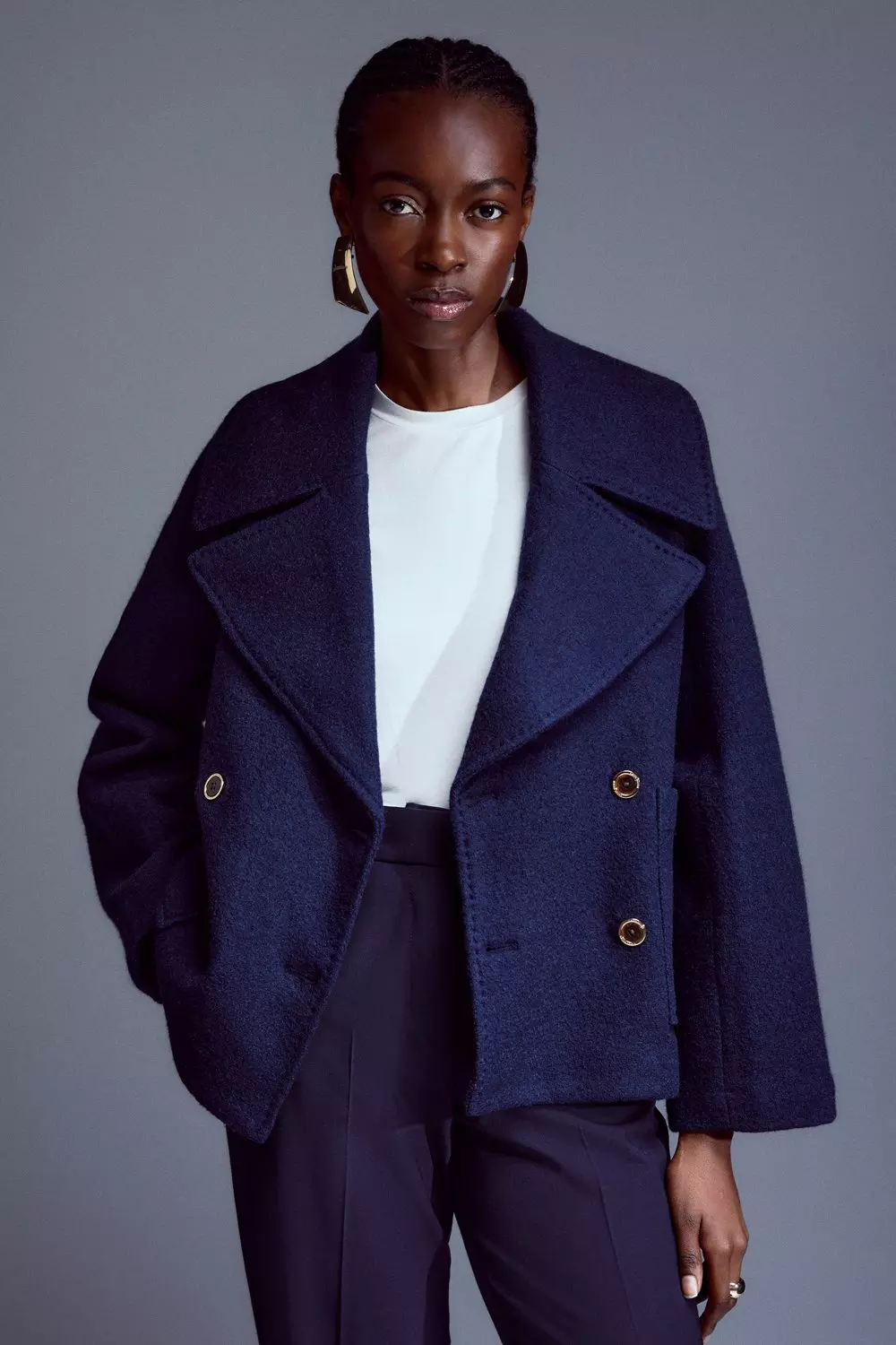 Navy blue wool coat