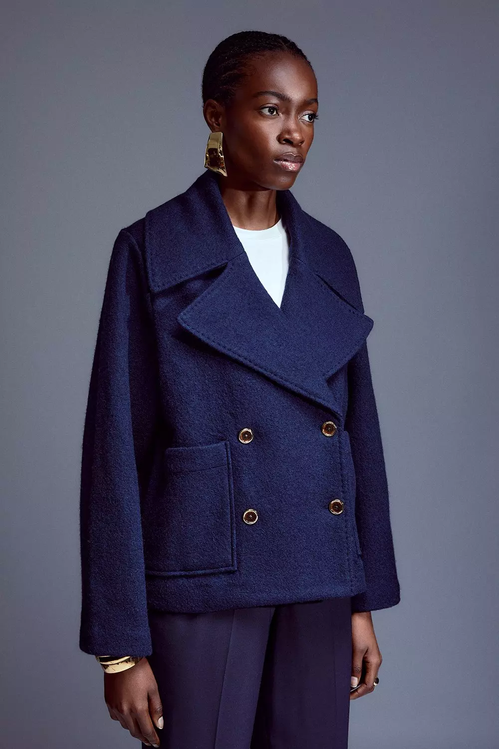 Navy blue wool store pea coat