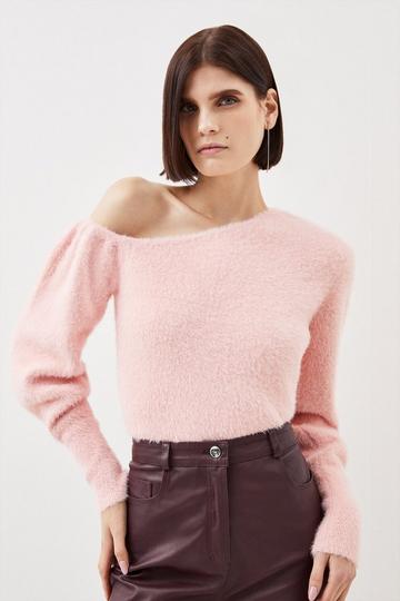 Pink Eyelash Knit Drop Shoulder Sweater
