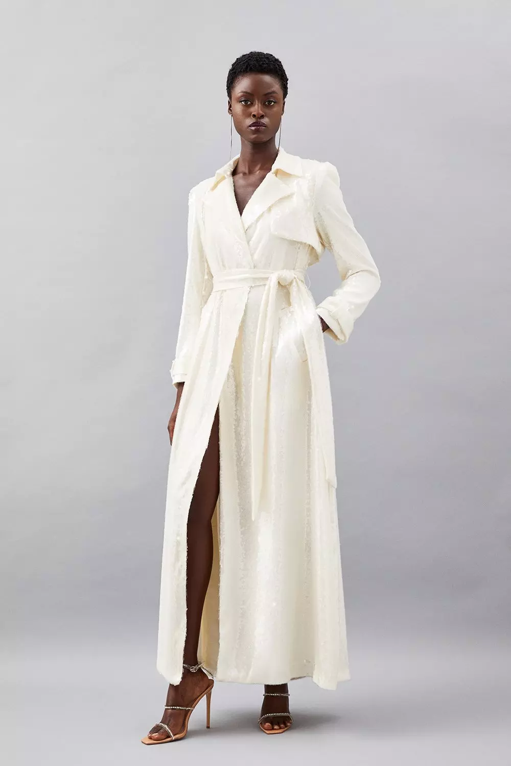 White linen shop duster coat