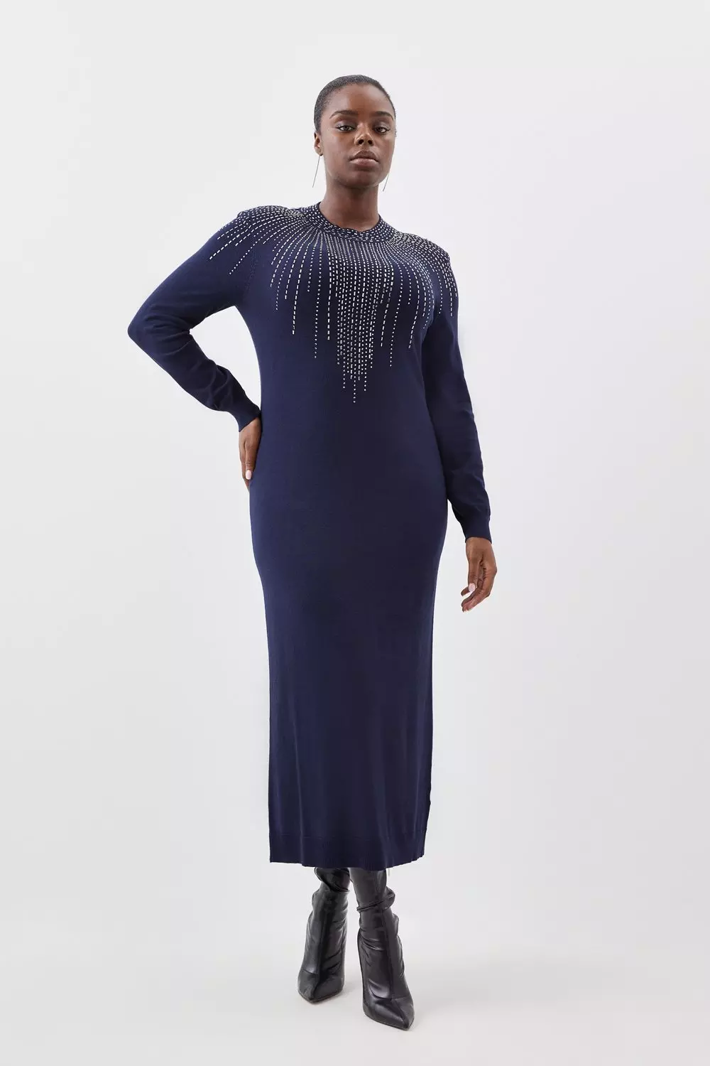 Long sleeve navy shop blue dress plus size