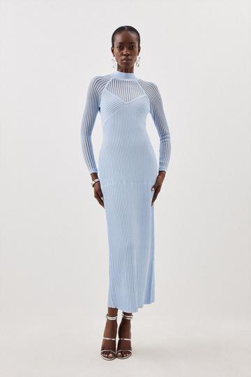 Blue Petite Viscose Blend Sheer Knit Column Midaxi Dress