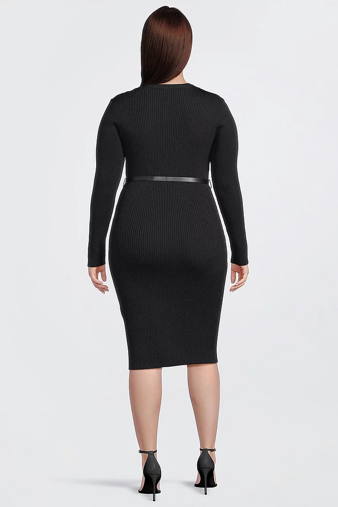 Plus Size Viscose Blend Rib Knit Belted Pencil Dress | Karen Millen