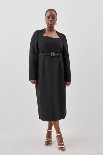 Plus Size Bandage Figure Form Knit Belted Midi Dress black