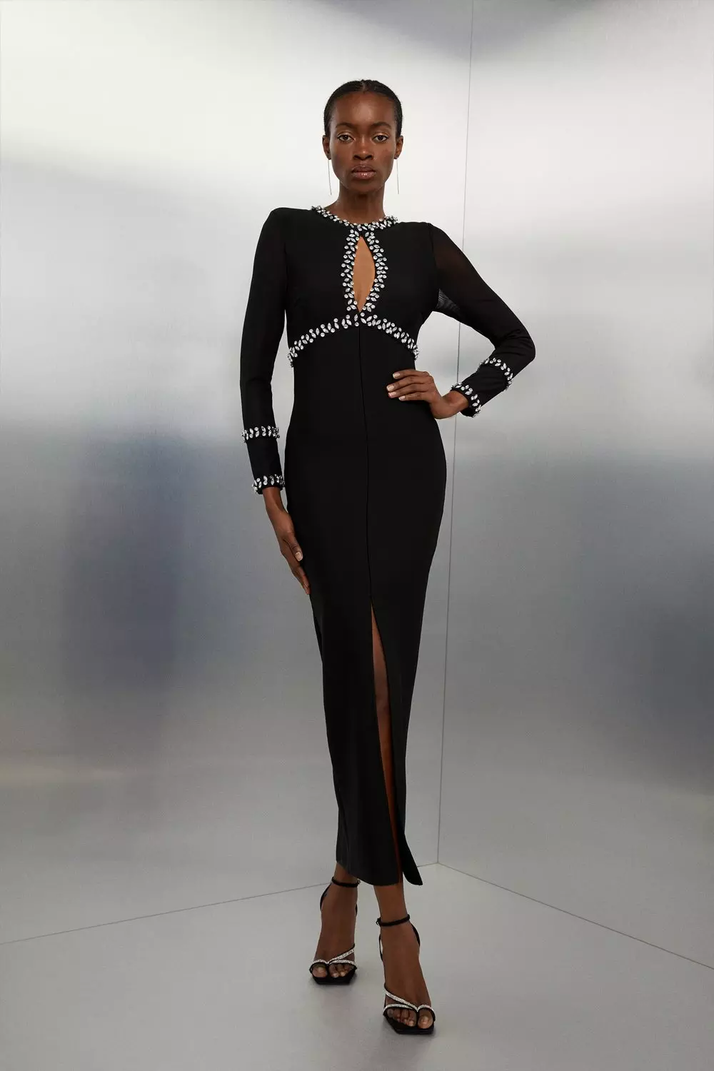 Tall Bandage Figure Form Knit Keyhole Embellished Maxi Dress