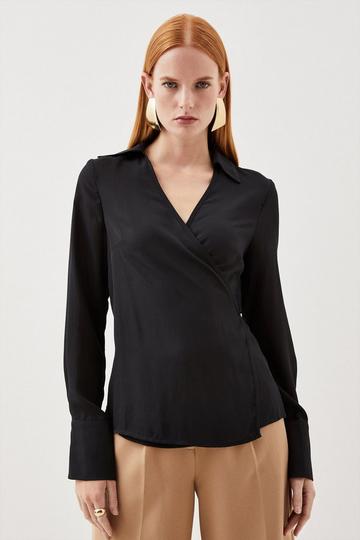 Tall Georgette Woven Wrap Top black