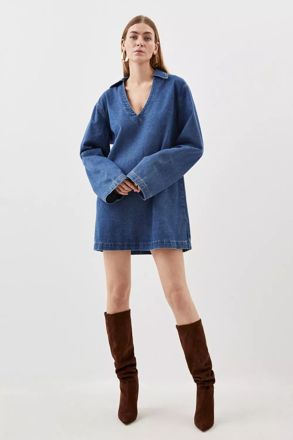 Denim Long Sleeve Mini Smock Dress Karen Millen