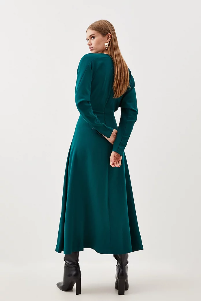 Tall Premium Woven Viscose Crepe Long Sleeve Midi Dress