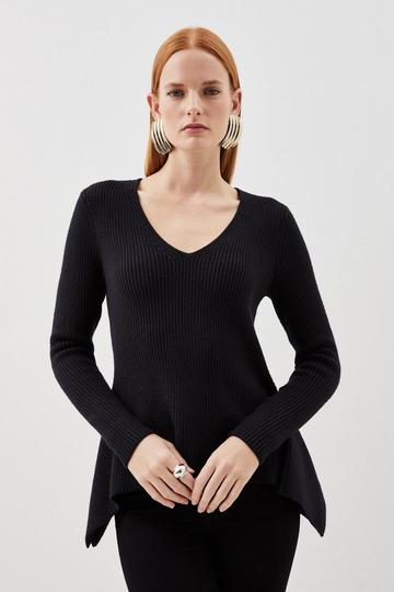 Black Viscose Blend Dip Hem Knit Sweater
