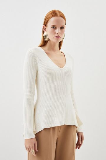 Viscose Blend Dip Hem Knit Sweater ivory