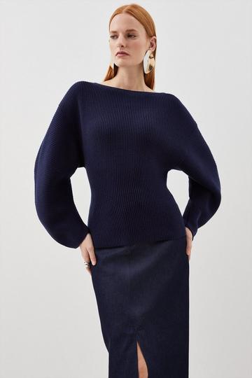 Viscose Blend Round Sleeve Knit Sweater navy