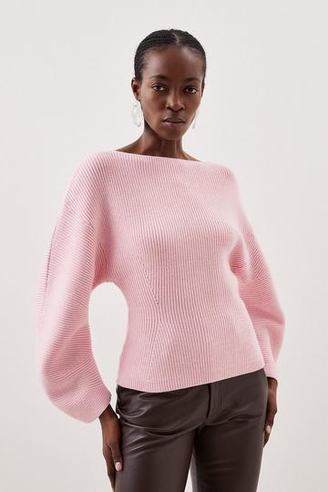 Pink Viscose Blend Round Sleeve Knit Sweater