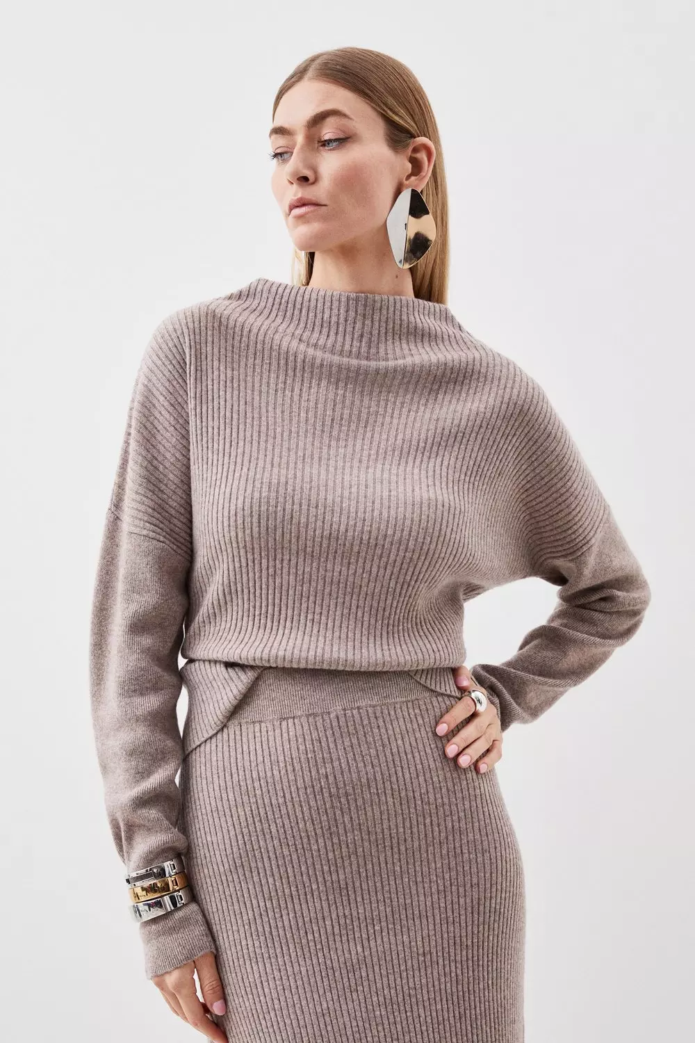 Unique Dark Camel High Neck Thick Cashmere Knit Sweater Tops Winter