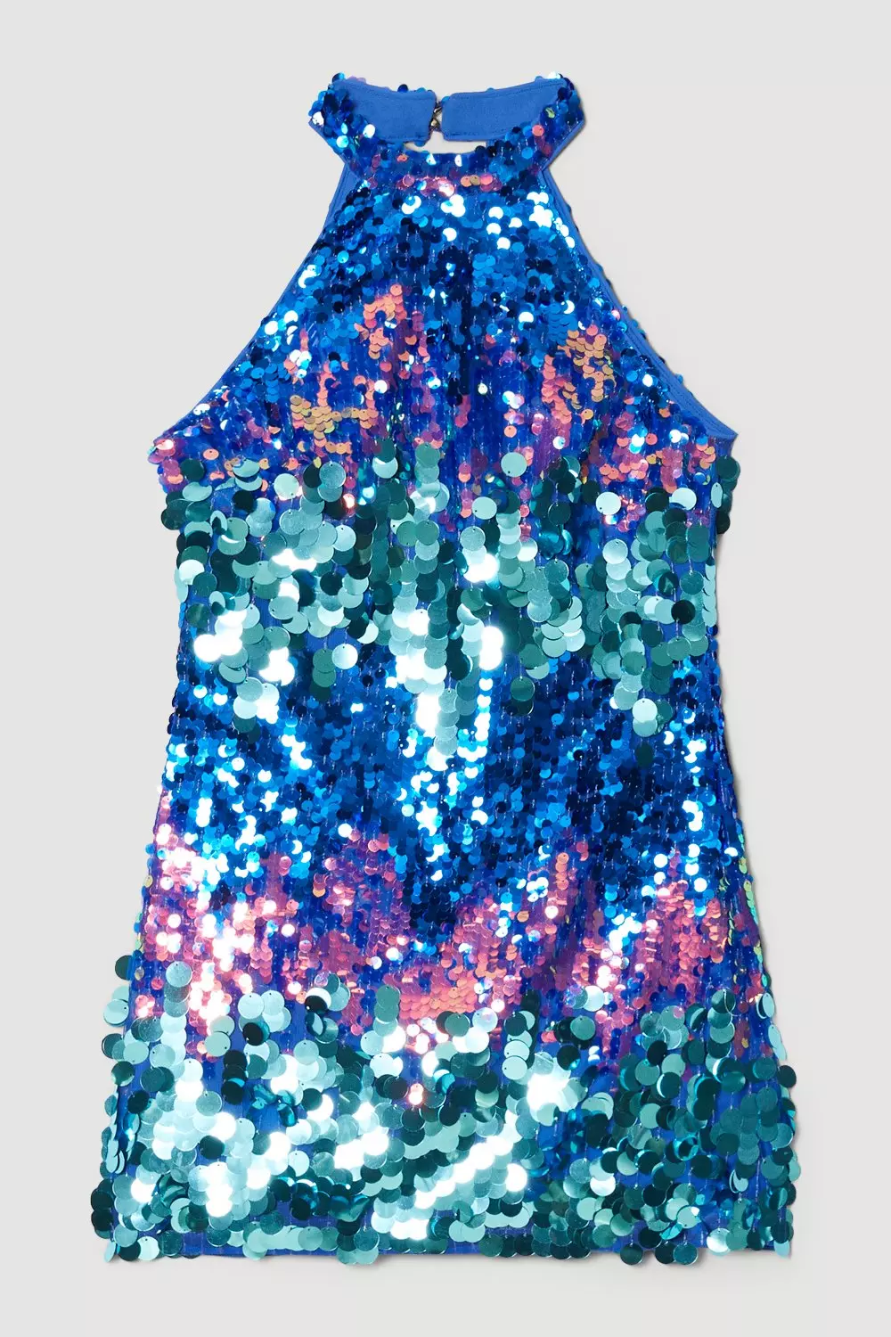 Disc Sequin Halter Woven Mini Dress