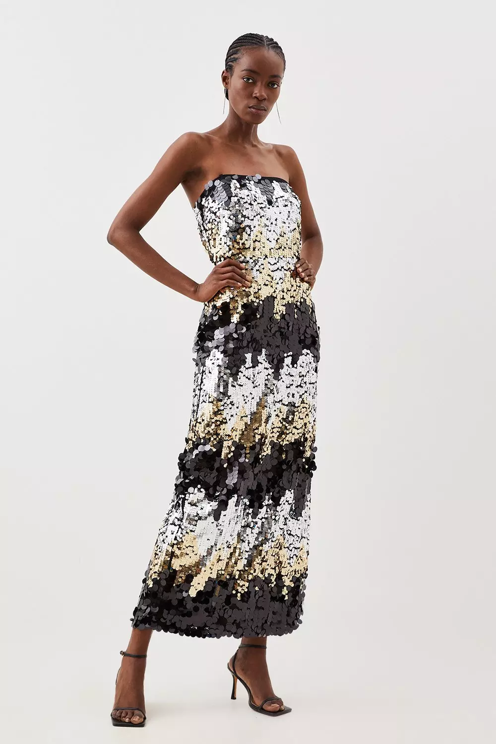 Black Sequin Bandeau Maxi Dress