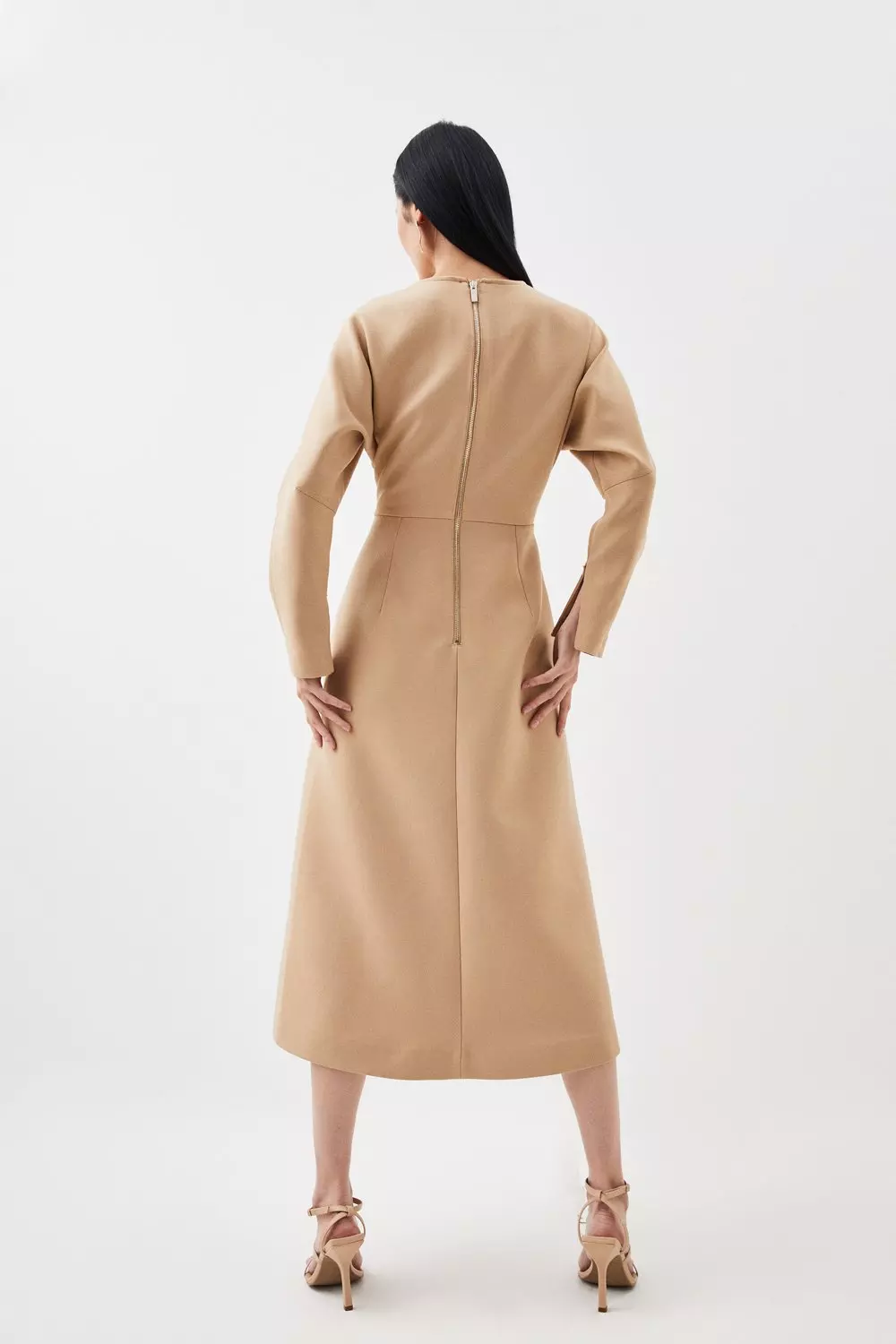 Petite Tailored Structured Crepe Keyhole Rounded A Line Midaxi Dress |  Karen Millen