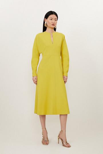 Petite Tailored Structured Crepe Keyhole Rounded A Line Midaxi Dress ochre