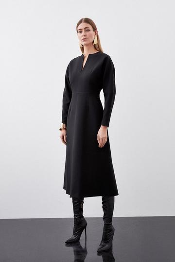 Structured Crepe Tailored Keyhole Rounded A Line Midaxi Dress black