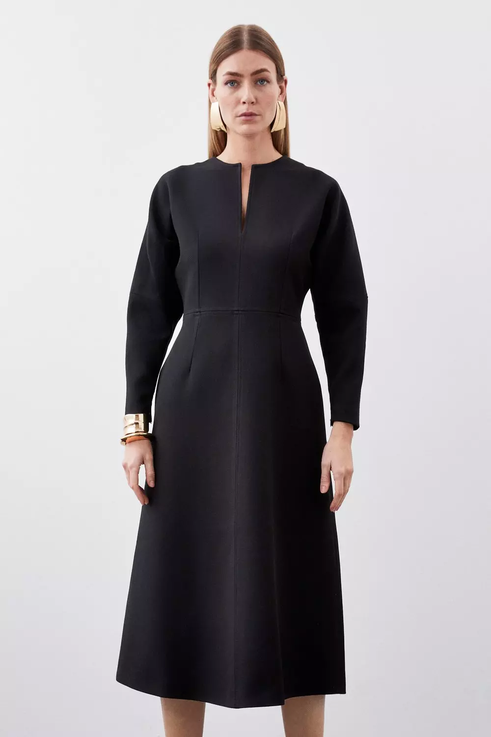 Structured Crepe Tailored Keyhole Rounded A Line Midaxi Dress | Karen Millen