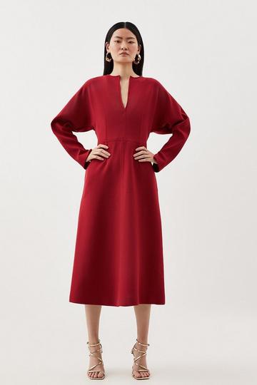 Red Structured Crepe Tailored Keyhole Rounded A Line Midaxi Dress