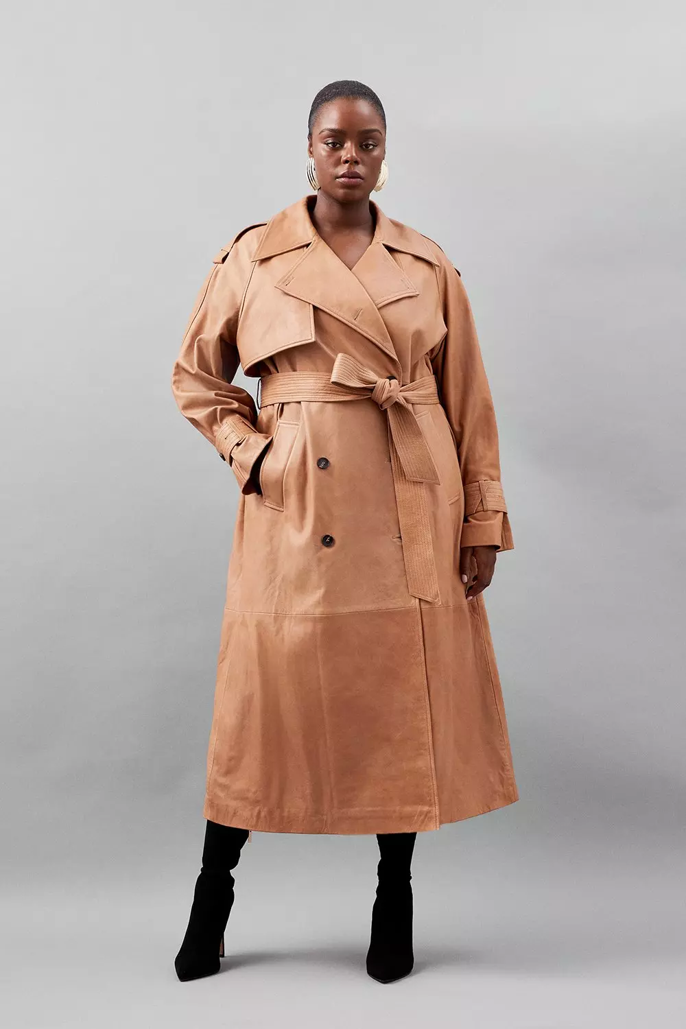 Plus Size Leather Oversize Trench Coat | Karen Millen