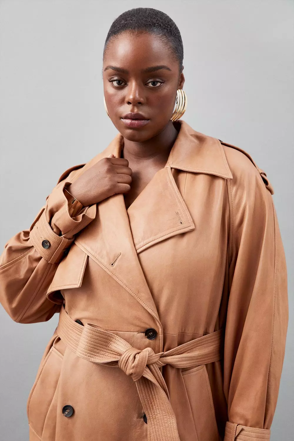 Plus Size Leather Trench Coat