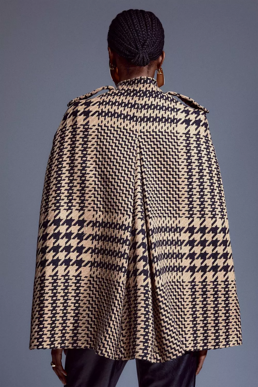 Italian Wool Blend Check Buckle Detail Cape Coat | Karen Millen