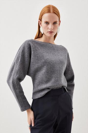 Wool Knit Batwing Sleeve Sweater grey marl
