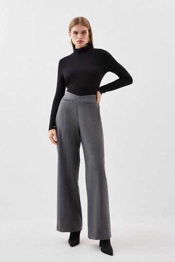 Grey Tailored Pocket Detailed Wide Leg Trousers