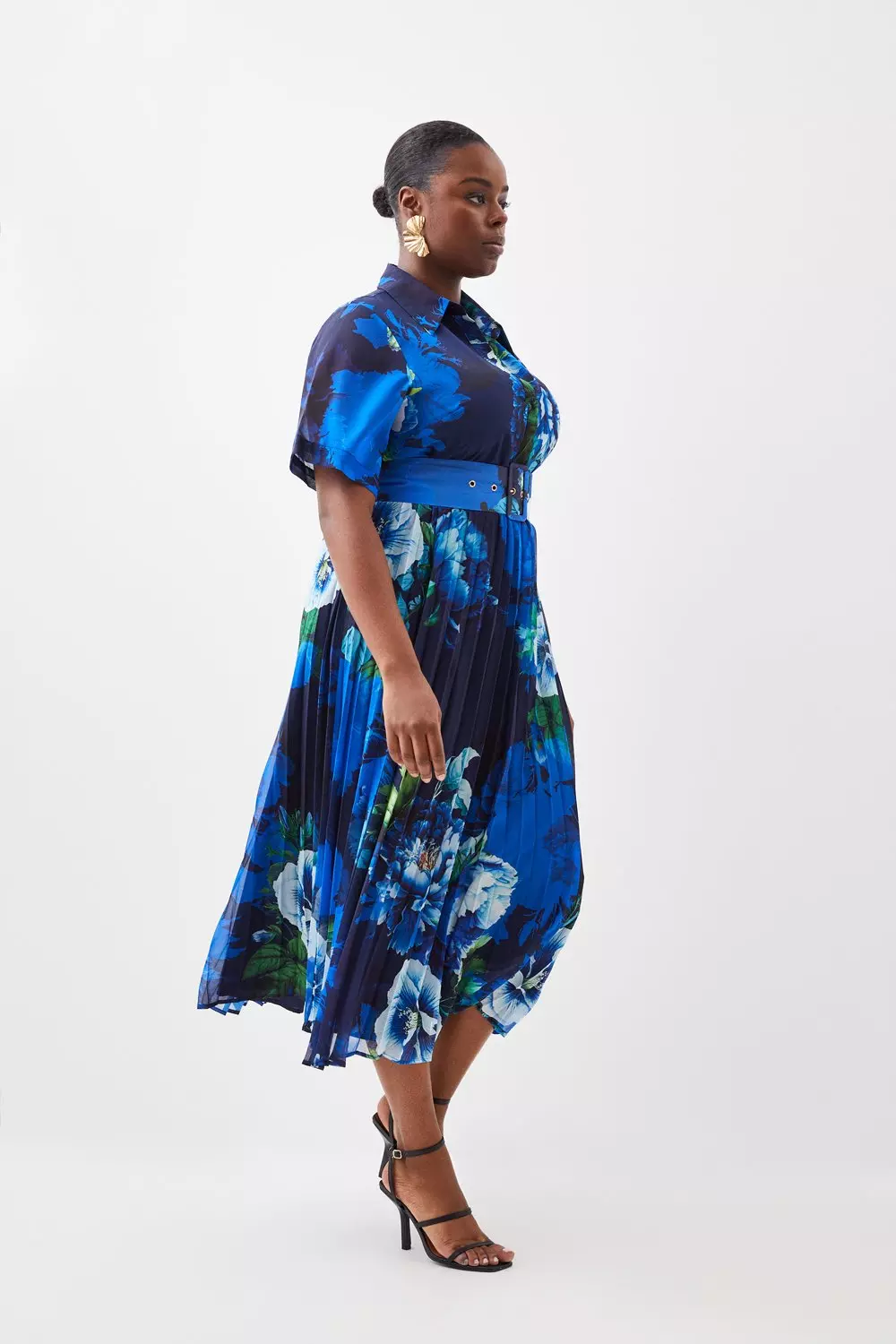 Plus Size Rose Print Pleated Shirt Midi Dress Karen Millen