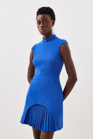 Cobalt Blue Structured Crepe Military Tailored Dress