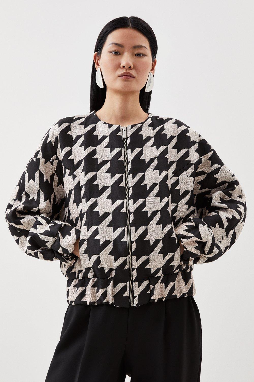 Tailored Houndstooth Jacquard Relaxed Fit Bomber Jacket | Karen Millen