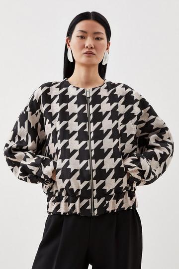 Tailored Houndstooth Jacquard Relaxed Fit Bomber Jacket mono