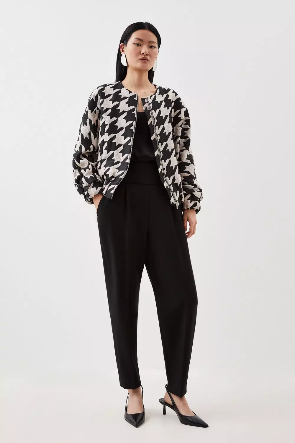 Tailored Houndstooth Jacquard Relaxed Fit Bomber Jacket | Karen Millen