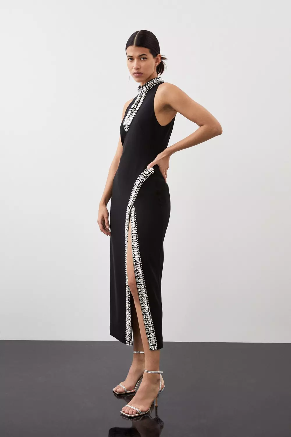 Black midi cheap split dress