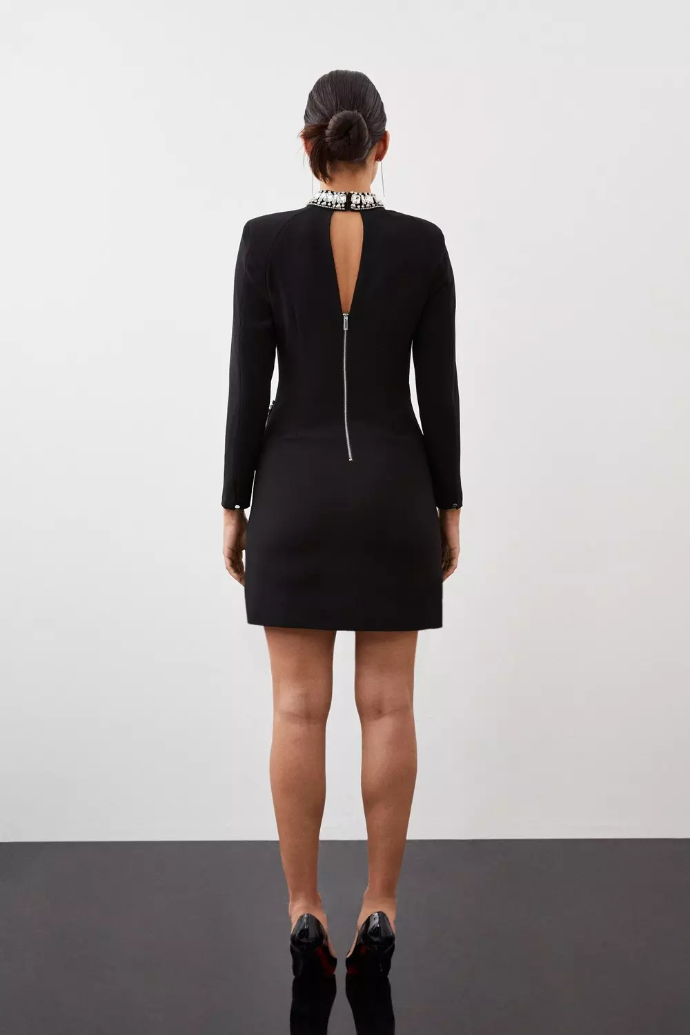 Long sleeve clearance black embellished dress