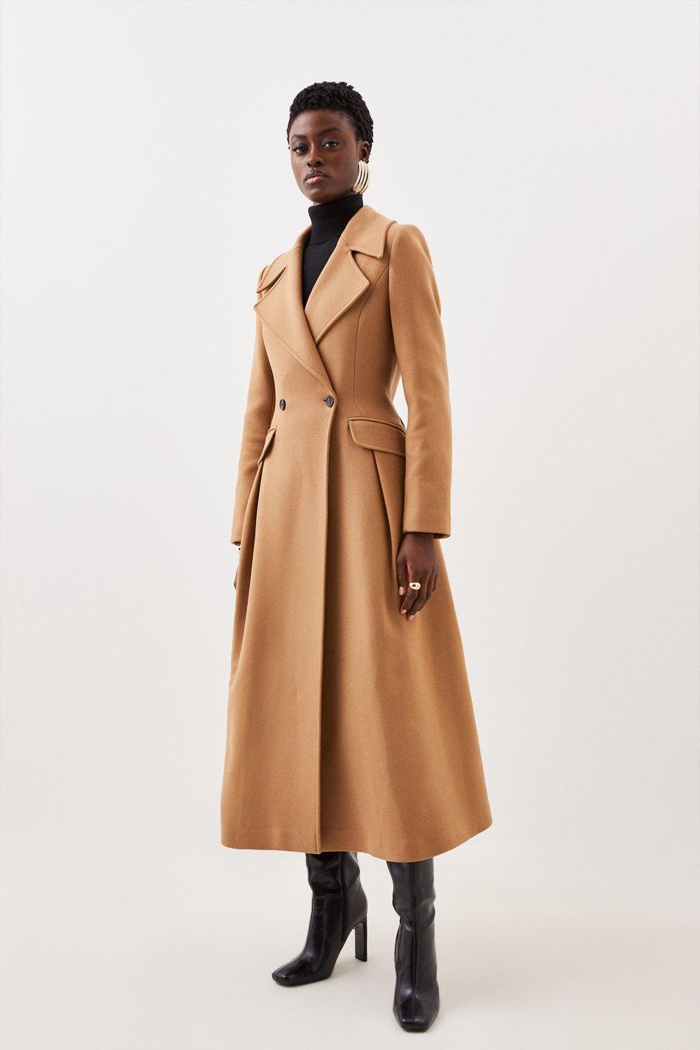 Italian Manteco Wool Blend Tailored Flared Skirt Midaxi Coat | Karen Millen