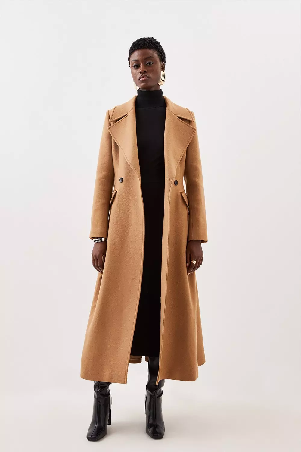 Italian Manteco Wool Blend Tailored Flared Skirt Midaxi Coat