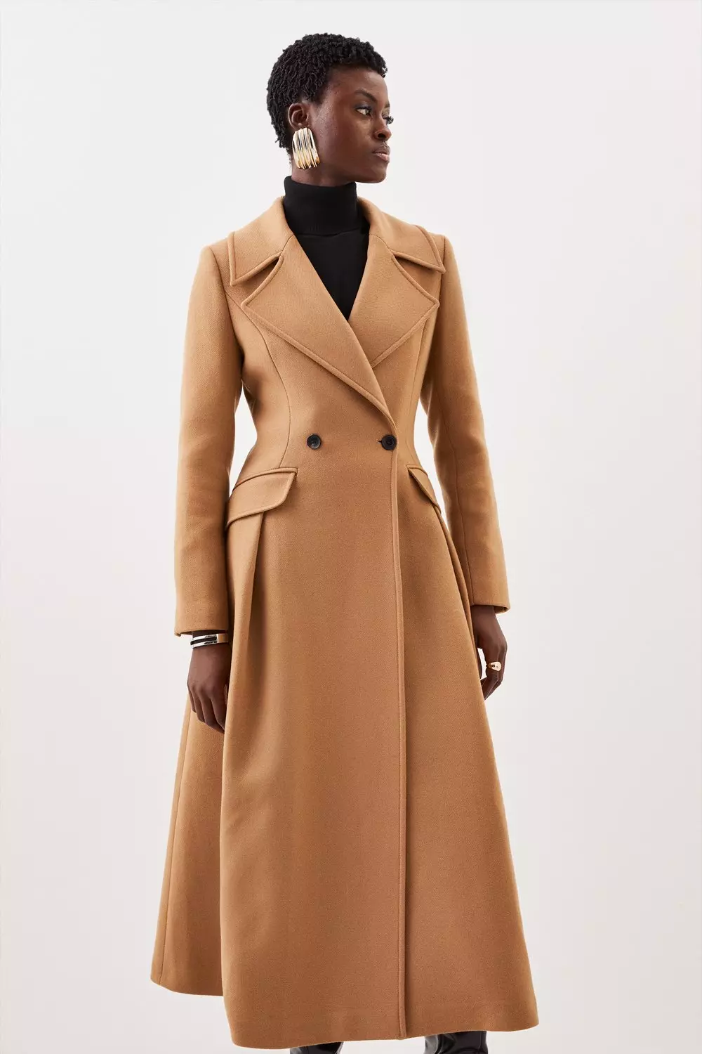 Italian Manteco Wool Blend Tailored Flared Skirt Midaxi Coat | Karen Millen